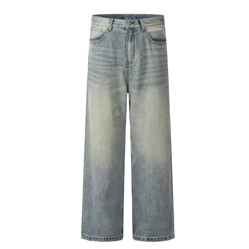 Y2K Streetwear Straight Denim Trousers Men Fashion Washed Vintage Blue Baggy Jeans Hip Hop Casual Cleanfit Jeans