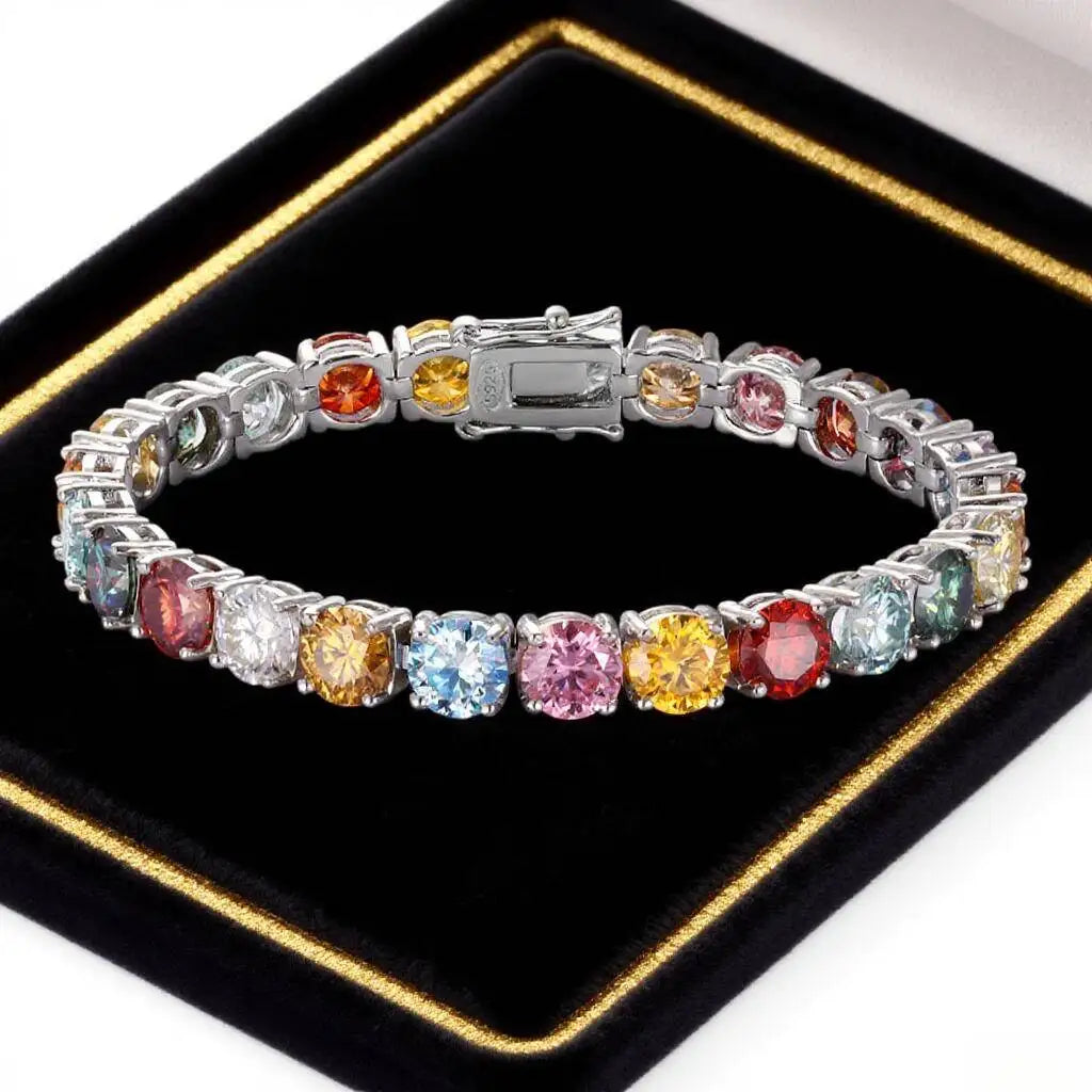 3MM 5MM 6.5MM Colored Tennis Moissanite Gemstone Bracelets Hand Chain 100% 925Sterling Silver Fine Jewelry Party Gift