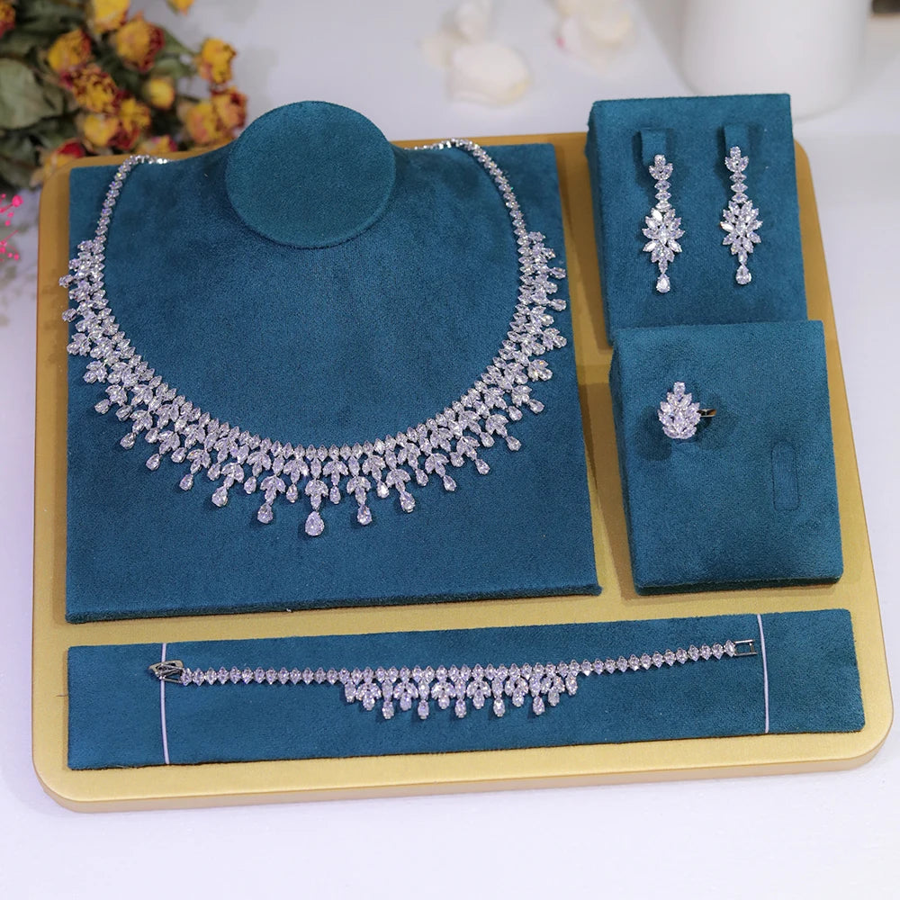 Jewelry Sets Leaf Design Bridal Necklace Earring Set 5A Cubic Zirconia Femme Ladies Wedding Accessories