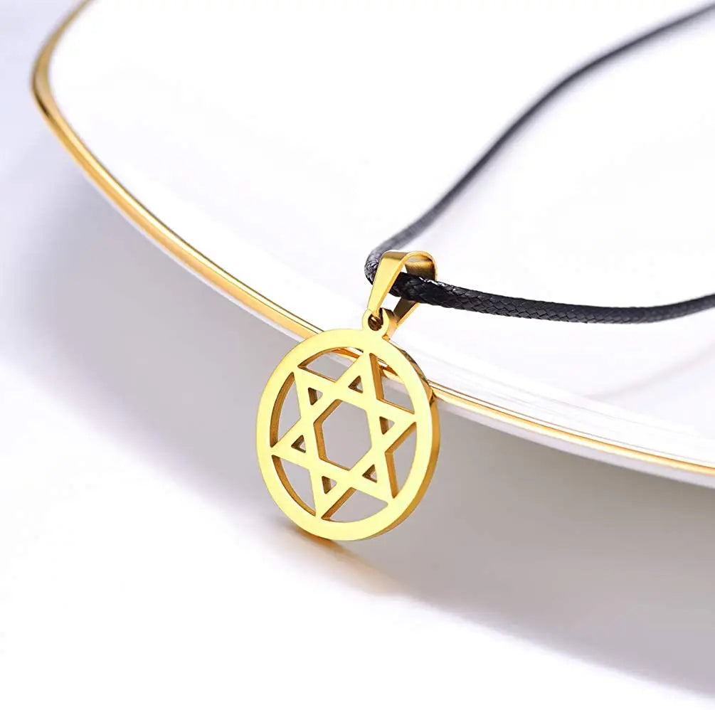 Stainless Steel Star of David Necklace for Men Women Cool Punk Shark Teeth Necklace Cross Necklace Black Leather Cord