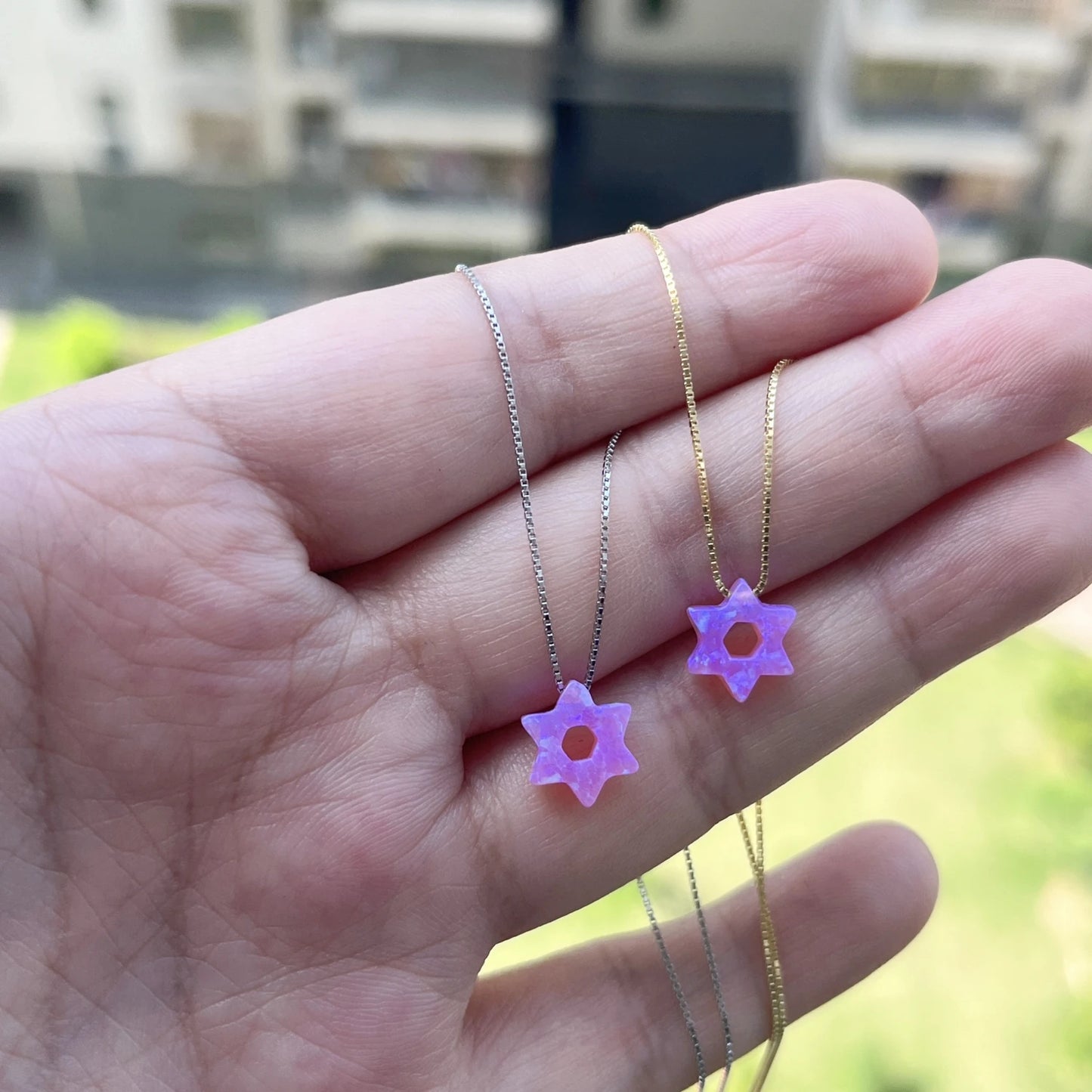 (1pc/lot) New Fashion 10mm dark blue/white Jewish Star of David with Hollow Opal Necklace Women opal jewelry for gift