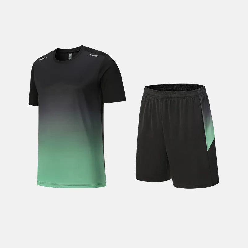 Fitness Clothes Ice Silk Quick Drying T-shirt Suit Men Short Sleeve Running Sportswear Shorts Tracksuit Gym Sports Training Sets
