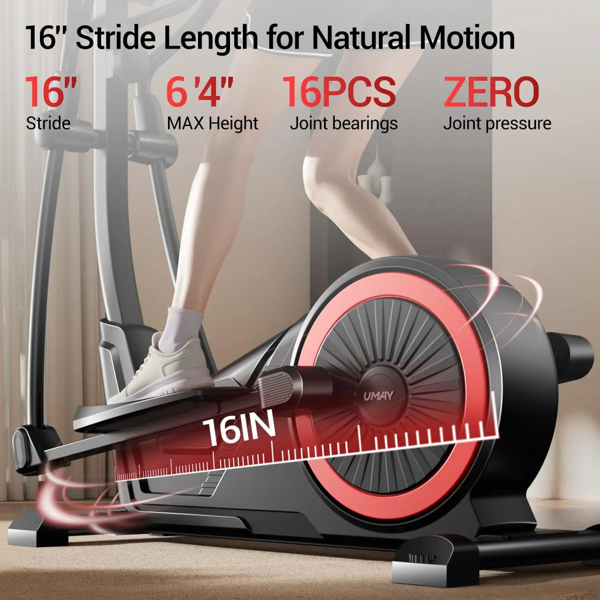 Elliptical Exercise Machine with 16 Levels Resistance, Hyper-Silent Magnetic Elliptical Machine for Home with 16", Customized
