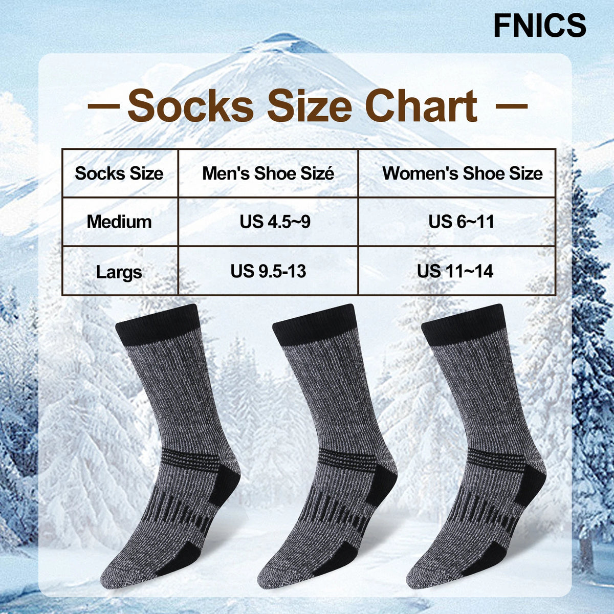 3 Pairs Men/Women Merino Wool Crew Socks Thickened Thermal and Warm Socks for Winter Work Outdoor Hiking Running Sports Large