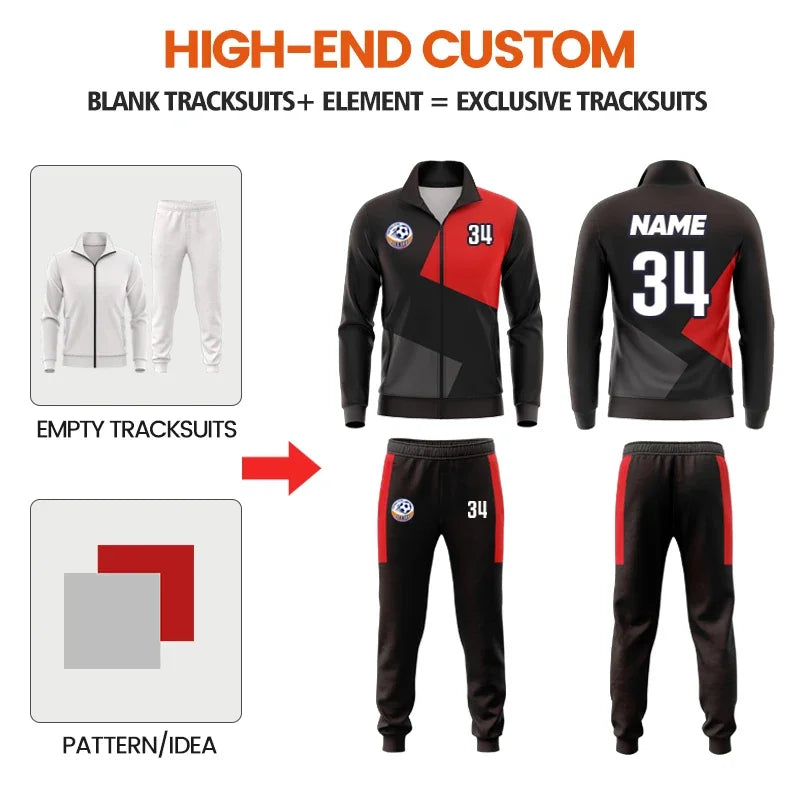 Custom Polyester Football Tracksuit Set Winter Plus Size Outdoor Jacket Sportswear Club Team Training Soccer Tracksuit For Men
