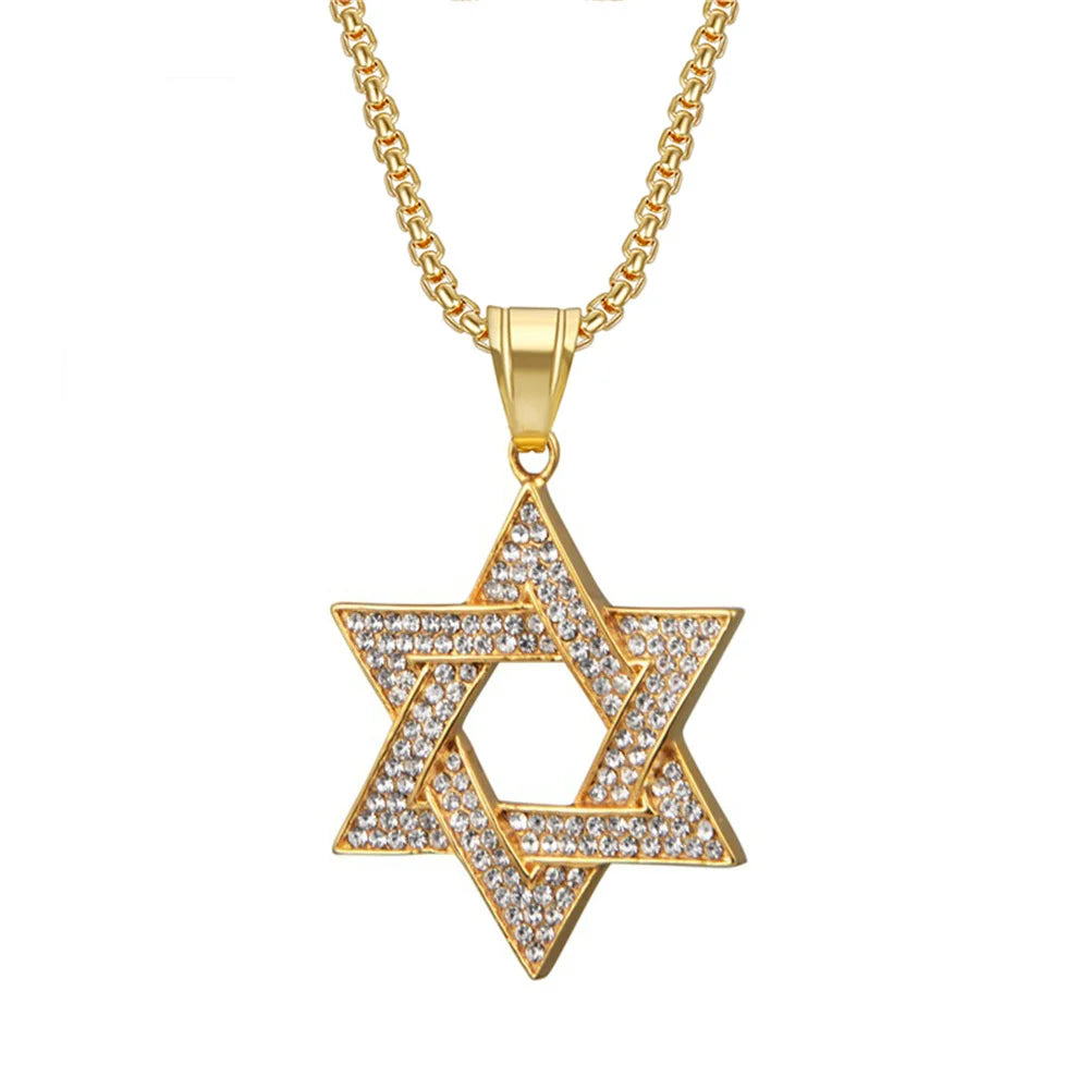 Religious Star of David Pendants Gold Color Stainless Steel Hexagram Amulet Big Necklace for Men Israel Jewish Jewelry Male/Female Gift