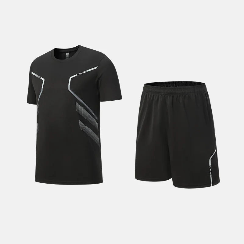 Fitness Clothes Ice Silk Quick Drying T-shirt Suit Men Short Sleeve Running Sportswear Shorts Tracksuit Gym Sports Training Sets