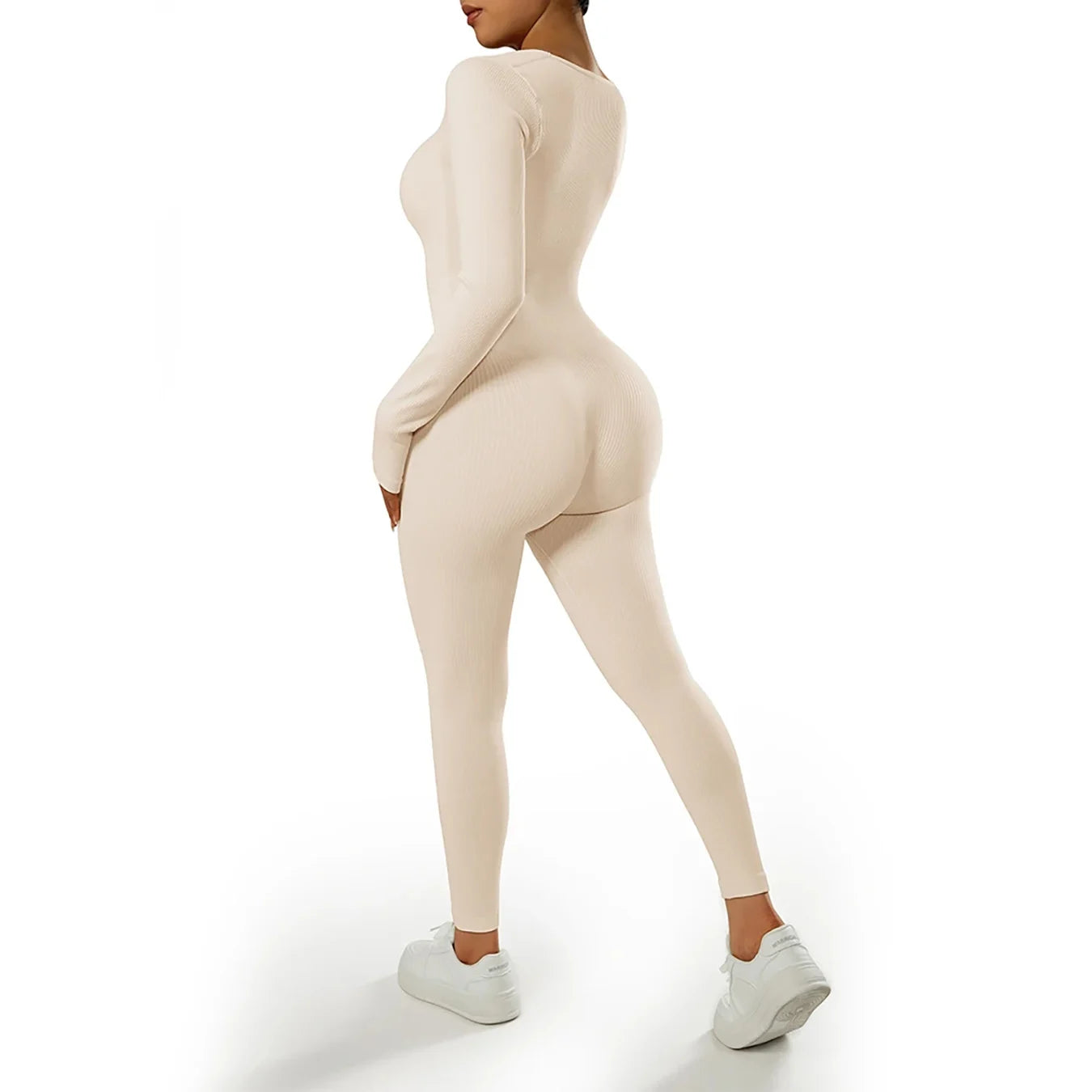 Women's one-piece yoga suit black jumpsuit long sleeved bodysuit sexy and fashionable streetwear casual sports bodysuit
