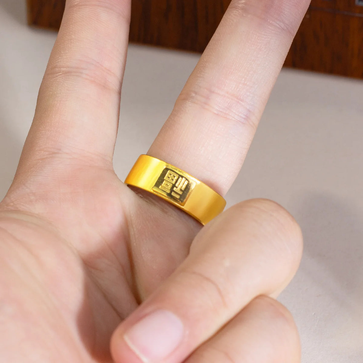 Luxury 24K 9999 Pure Gold real gold Frosted Forte Ring Men's Fashion Forte Ring