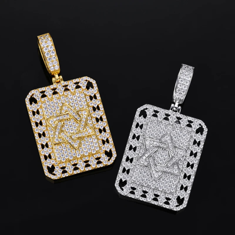 Hip Hop Iced Out Star of David Pendant Necklace for Men S925 Silver Full Moissanite Bling Hexagram Dog Tag Jewelry Gift