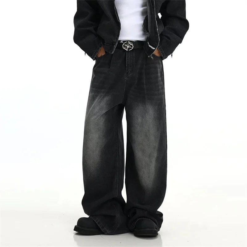 Y2K Streetwear Straight Denim Trousers Men Fashion Washed Vintage Blue Baggy Jeans Hip Hop Casual Cleanfit Jeans