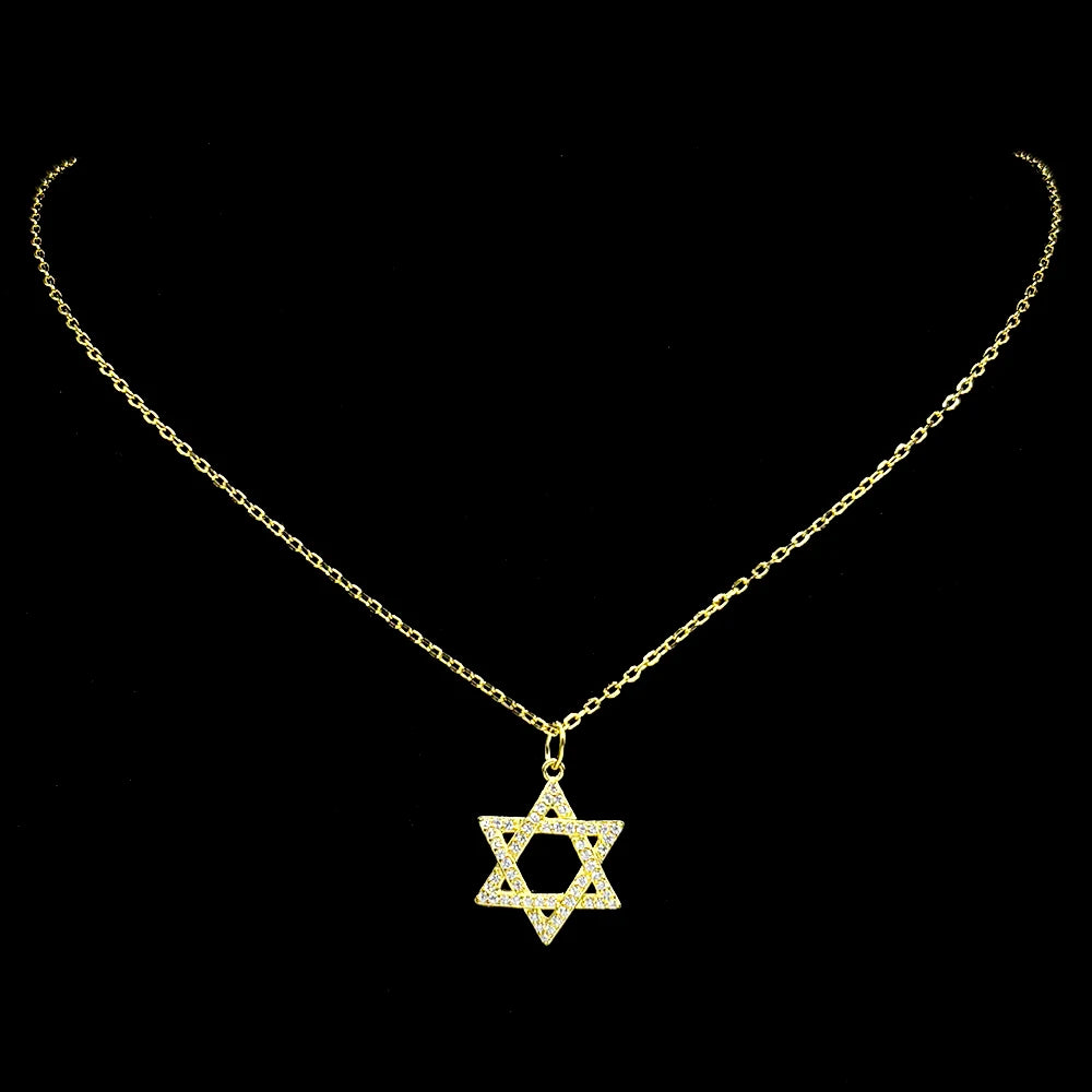 925 Sterling Silver Jewish Star of David Full Zircons Pendant Necklace for Women Charms Choker Chain Israel Jewelry Gift