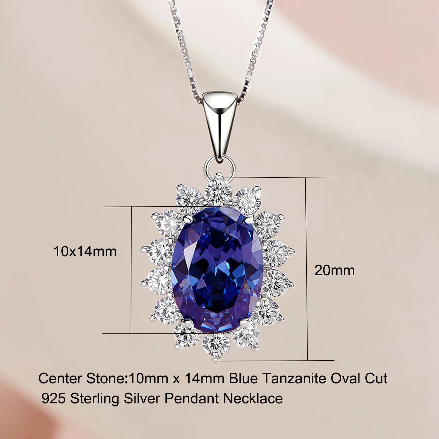 6.4 Ct Oval Shape Blue AAAAA Zircon Pendant Solid 925 Sterling Silver 18 Inches Chain Necklace for Women