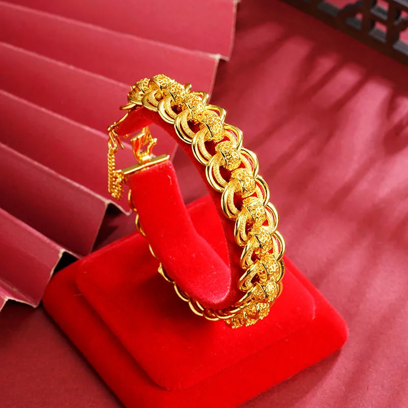 Luxury 24K 9999 Pure Gold real gold Bracelet, Women's Ring Buckle Bracelet