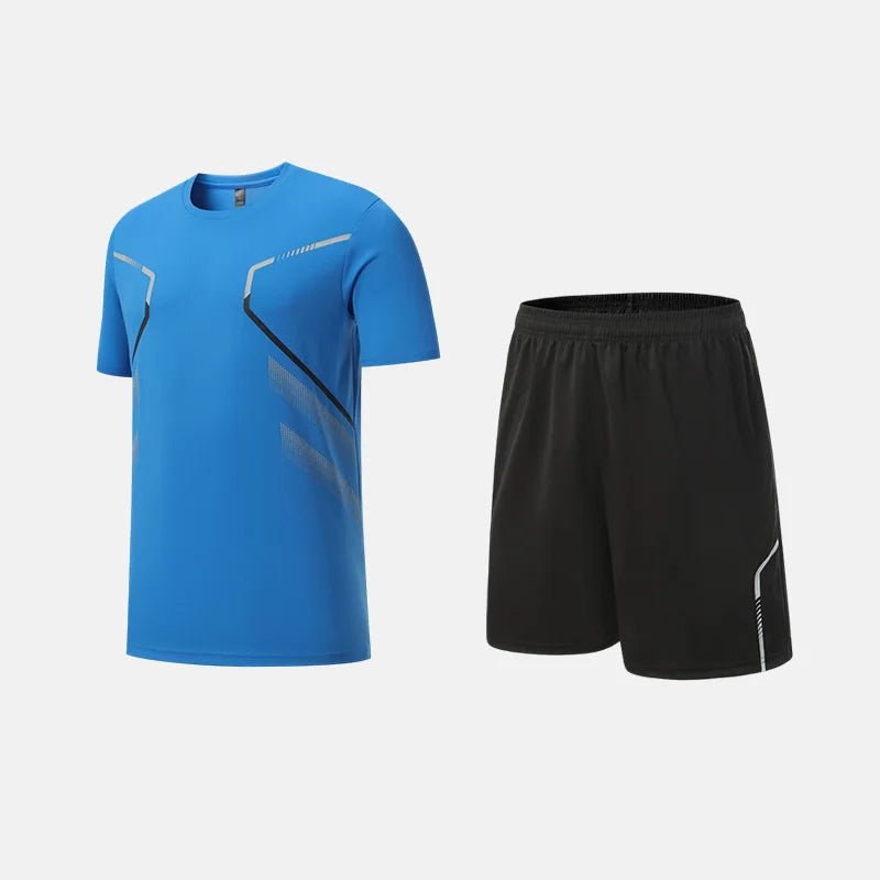 Fitness Clothes Ice Silk Quick Drying T-shirt Suit Men Short Sleeve Running Sportswear Shorts Tracksuit Gym Sports Training Sets