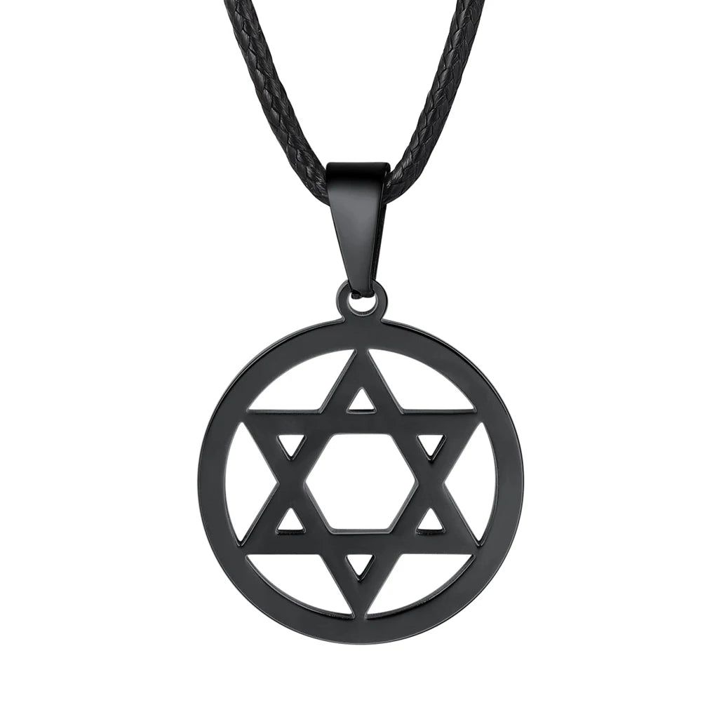 Stainless Steel Star of David Necklace for Men Women Cool Punk Shark Teeth Necklace Cross Necklace Black Leather Cord