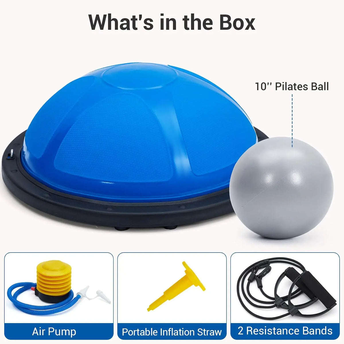 Tacleekii Half Balance Ball 23 in 1600Lb Capacity Half Exercise Ball for Core Workouts, Half Ball Trainer Includes Resistance Bands, Pump, and Bonus Ball, Home Gym Full Body Workout