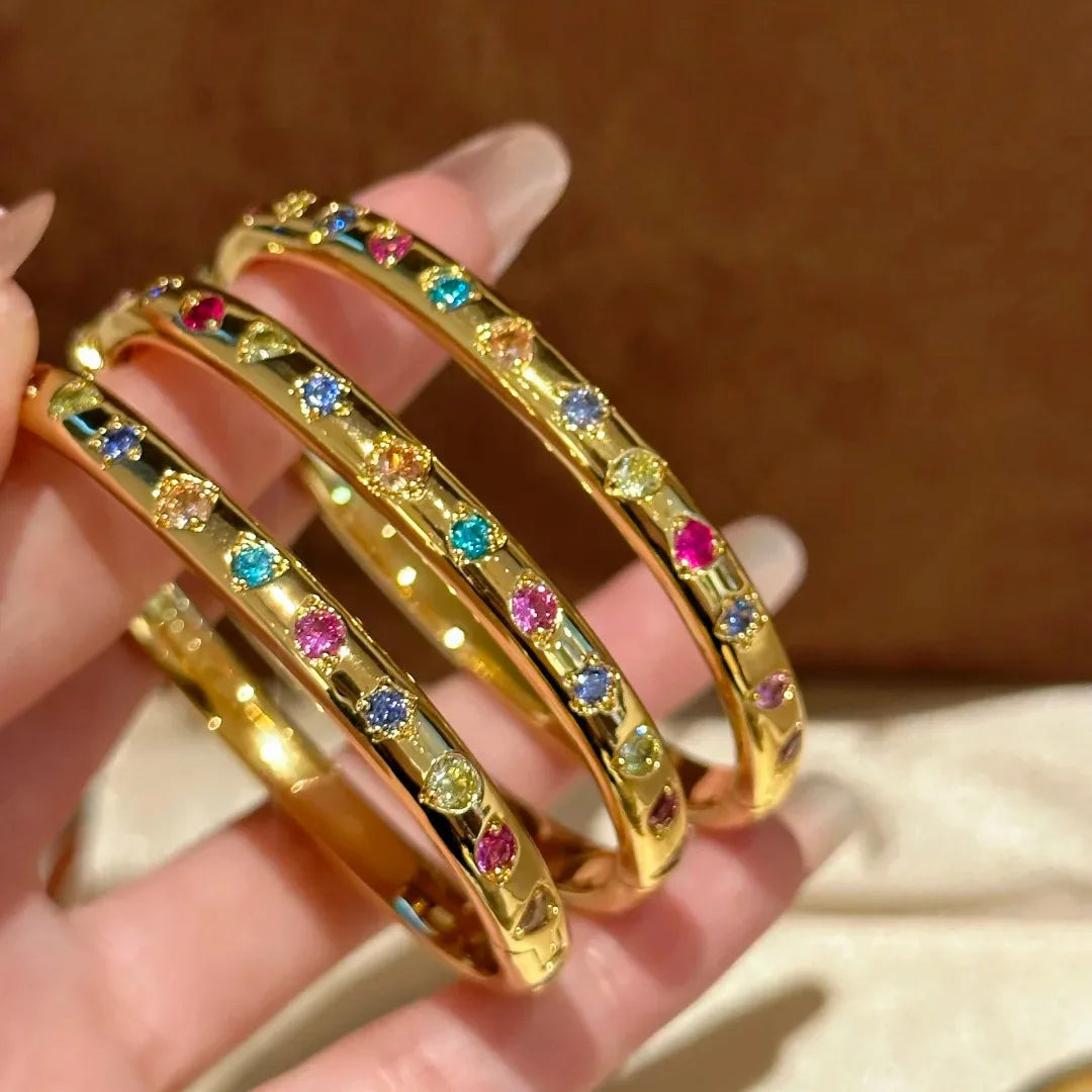 Retro Rainbow Candy Bracelet Light Luxury Elegant Gold Double Sided Colorful Treasure Opening Bracelet For Women