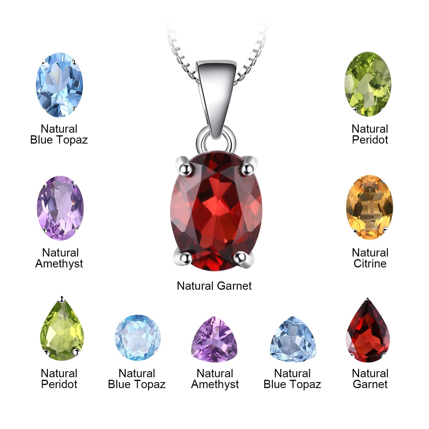 Natural Garnet Amethyst Citrine Peridot Blue Topaz 925 Sterling Silver Pendant Necklace Gemstone Jewelry No Chain