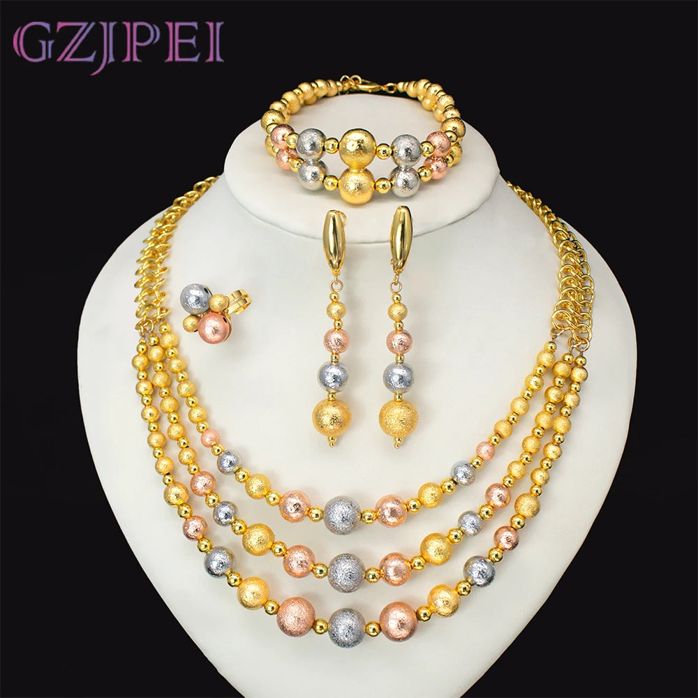 4 Pcs/set 2026 Fashion Women Jewelry Set Multi Layer Three Tone Beads Jewelry Accessories For Lady Birthday Gifts