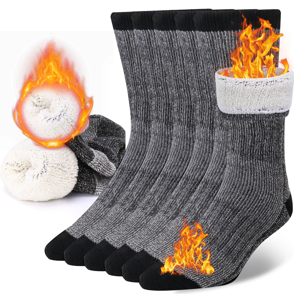 3 Pairs Men/Women Merino Wool Crew Socks Thickened Thermal and Warm Socks for Winter Work Outdoor Hiking Running Sports Large