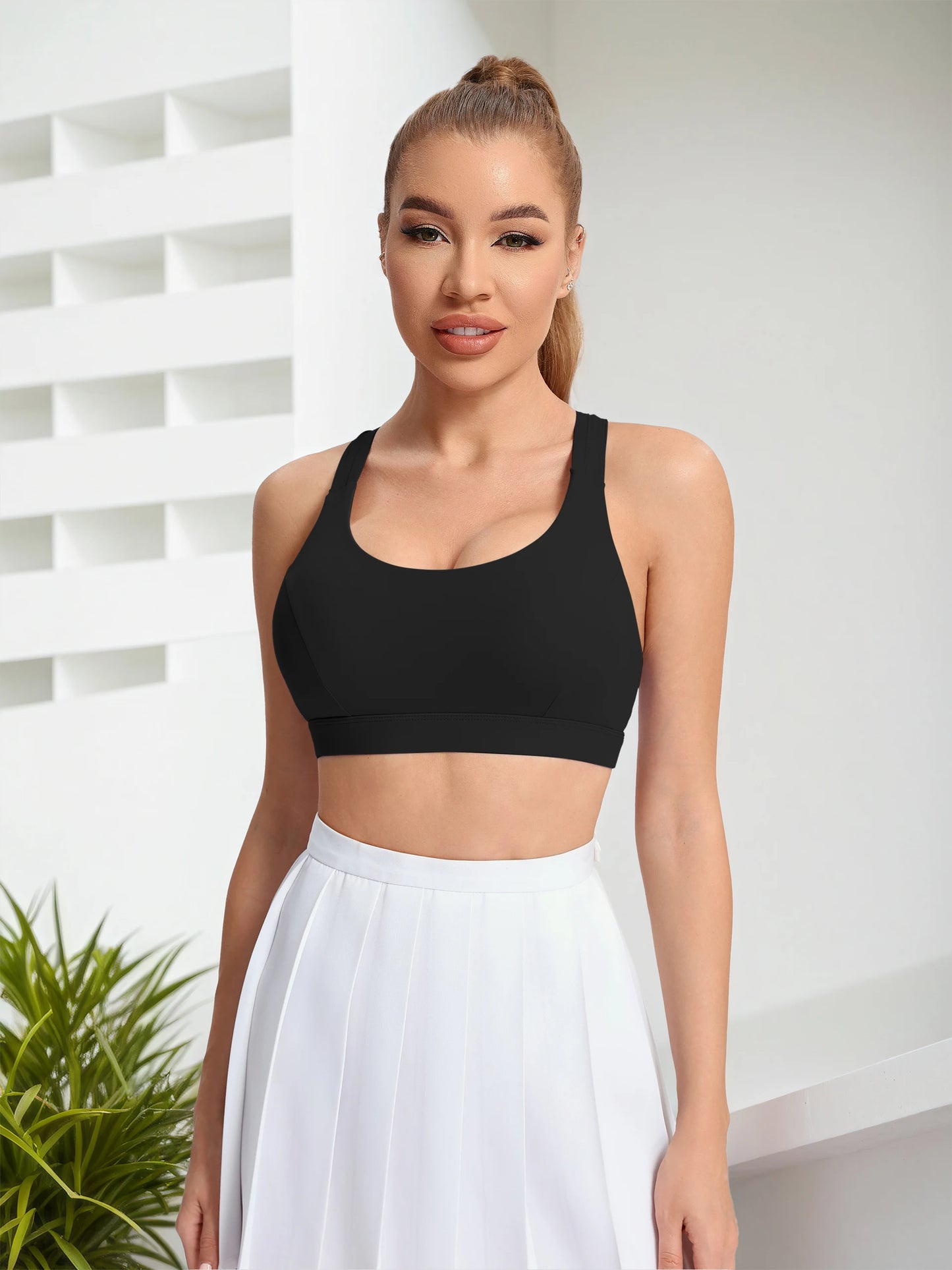 Ladies' yoga sports bra - back style, thin shoulder strap sports vest, breathable nylon blended material