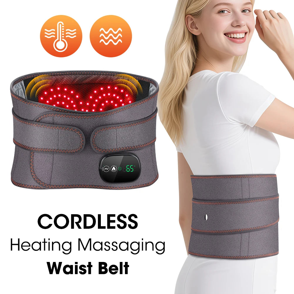 Cordless Heating Pad with Massager, Heating Pad for Back Pain Relief, Vibration Massage Heated Waist Belt Support, Portable Low Back Massager with 3 Heating Levels, Gifts for Women Men