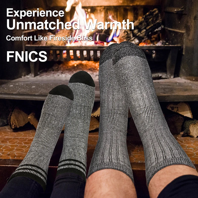 3 Pairs Men/Women Merino Wool Crew Socks Thickened Thermal and Warm Socks for Winter Work Outdoor Hiking Running Sports Large