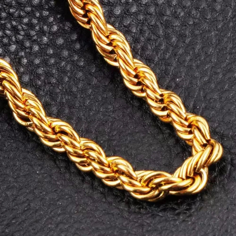 925 Sterling Silver 45-60cm 18K Gold 4mm Rope Chain Necklace for Women Men Fashion Wedding Charm Gift Jewelry 18-24Inch
