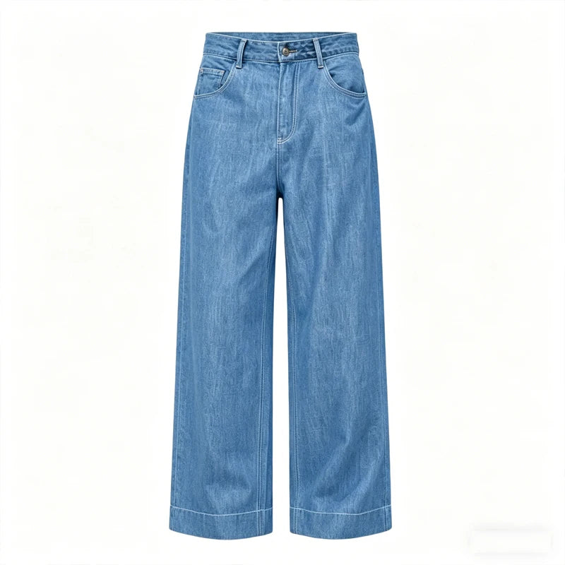 Retro Men's High Waist Wide Leg Jeans Loose Fit Denim Pants Breathable Casual Stretchy Heavyweight Cotton Y2K Baggy Trousers