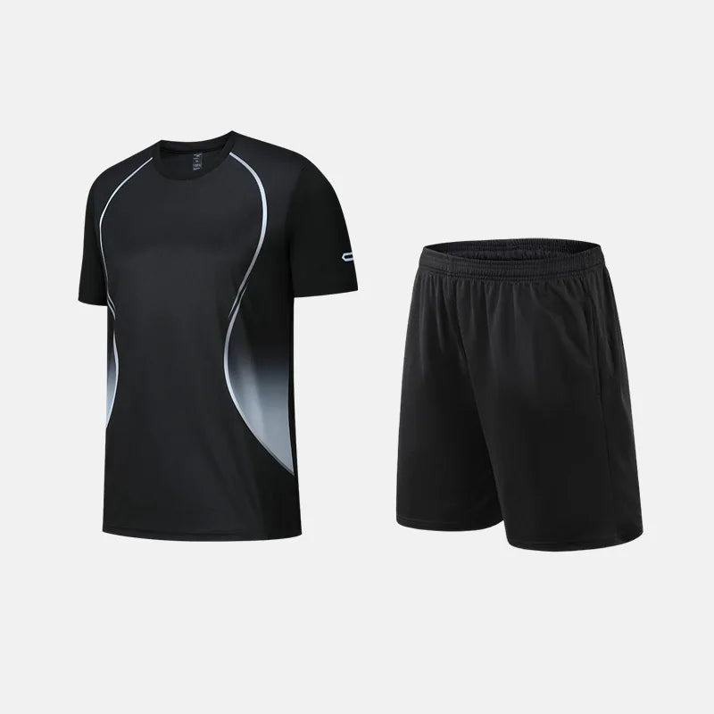 Fitness Clothes Ice Silk Quick Drying T-shirt Suit Men Short Sleeve Running Sportswear Shorts Tracksuit Gym Sports Training Sets