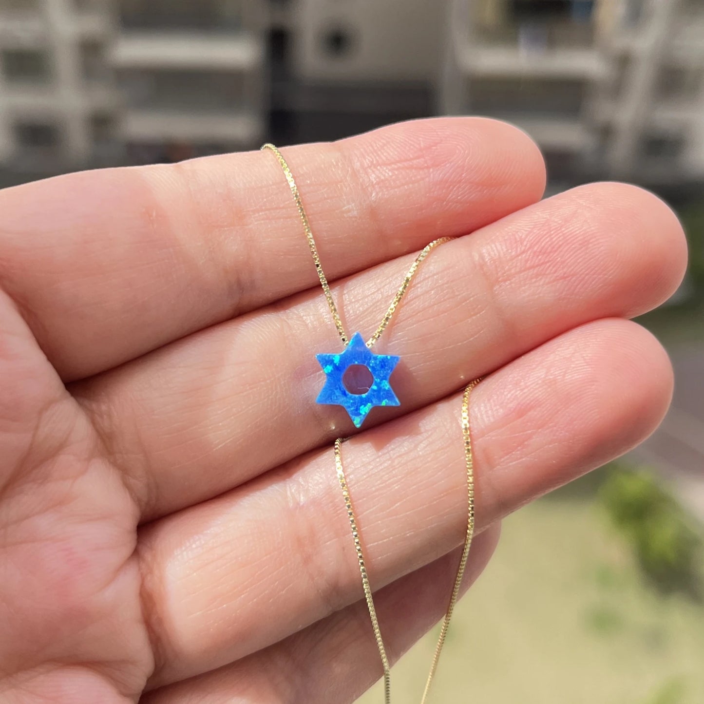 (1pc/lot) New Fashion 10mm dark blue/white Jewish Star of David with Hollow Opal Necklace Women opal jewelry for gift