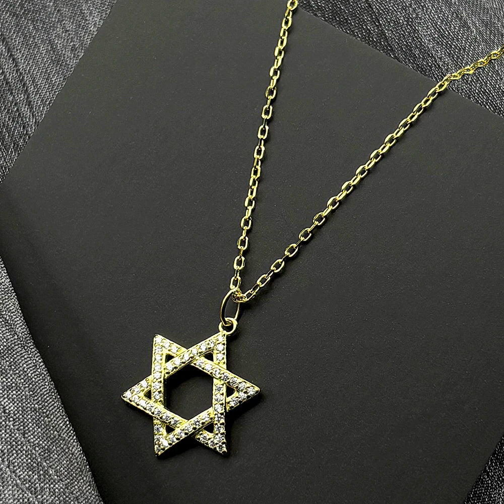 925 Sterling Silver Jewish Star of David Full Zircons Pendant Necklace for Women Charms Choker Chain Israel Jewelry Gift