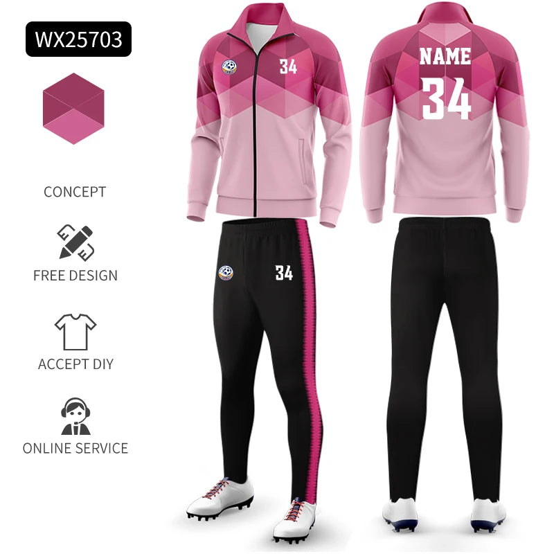 Custom Polyester Football Tracksuit Set Winter Plus Size Outdoor Jacket Sportswear Club Team Training Soccer Tracksuit For Men