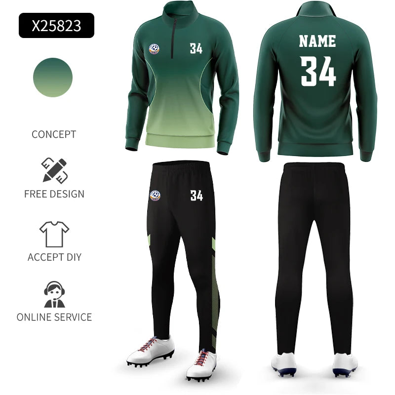 Custom Polyester Football Tracksuit Set Winter Plus Size Outdoor Jacket Sportswear Club Team Training Soccer Tracksuit For Men