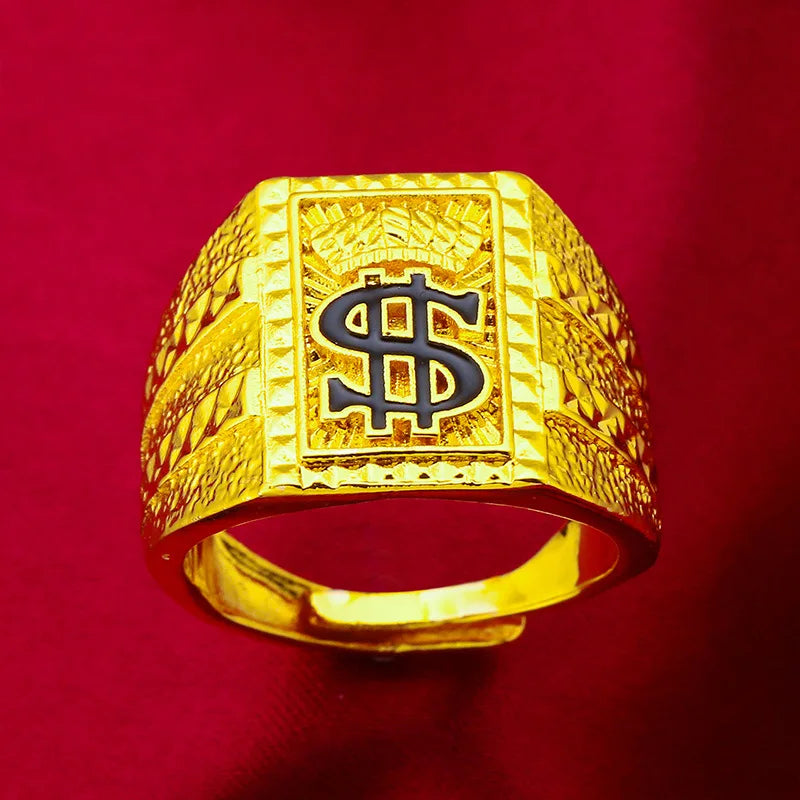 Luxury 24K 9999 Pure Gold real gold Men's domineering square ring $ ring