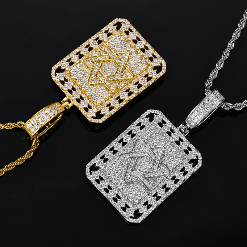 Hip Hop Iced Out Star of David Pendant Necklace for Men S925 Silver Full Moissanite Bling Hexagram Dog Tag Jewelry Gift