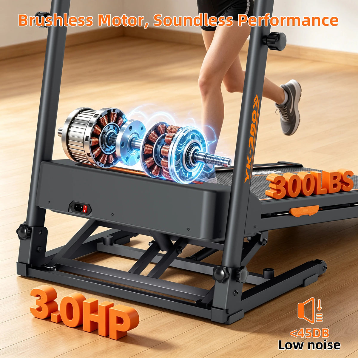Home Treadmill with 15% Auto Incline, 3-Level Adjustable Height,Speaker, Heart Rate Monitor, Shock Absorption, LED Display, Cup Holder, 300 LBS Capacity, 12 HIIT Modes