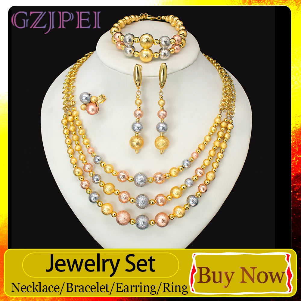4 Pcs/set 2026 Fashion Women Jewelry Set Multi Layer Three Tone Beads Jewelry Accessories For Lady Birthday Gifts