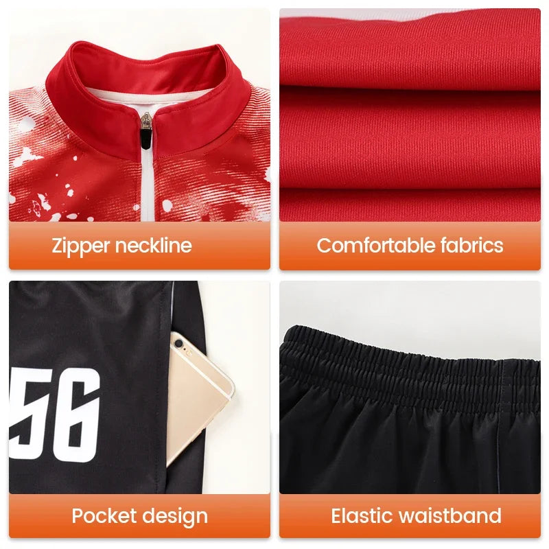 Custom Polyester Football Tracksuit Set Winter Plus Size Outdoor Jacket Sportswear Club Team Training Soccer Tracksuit For Men