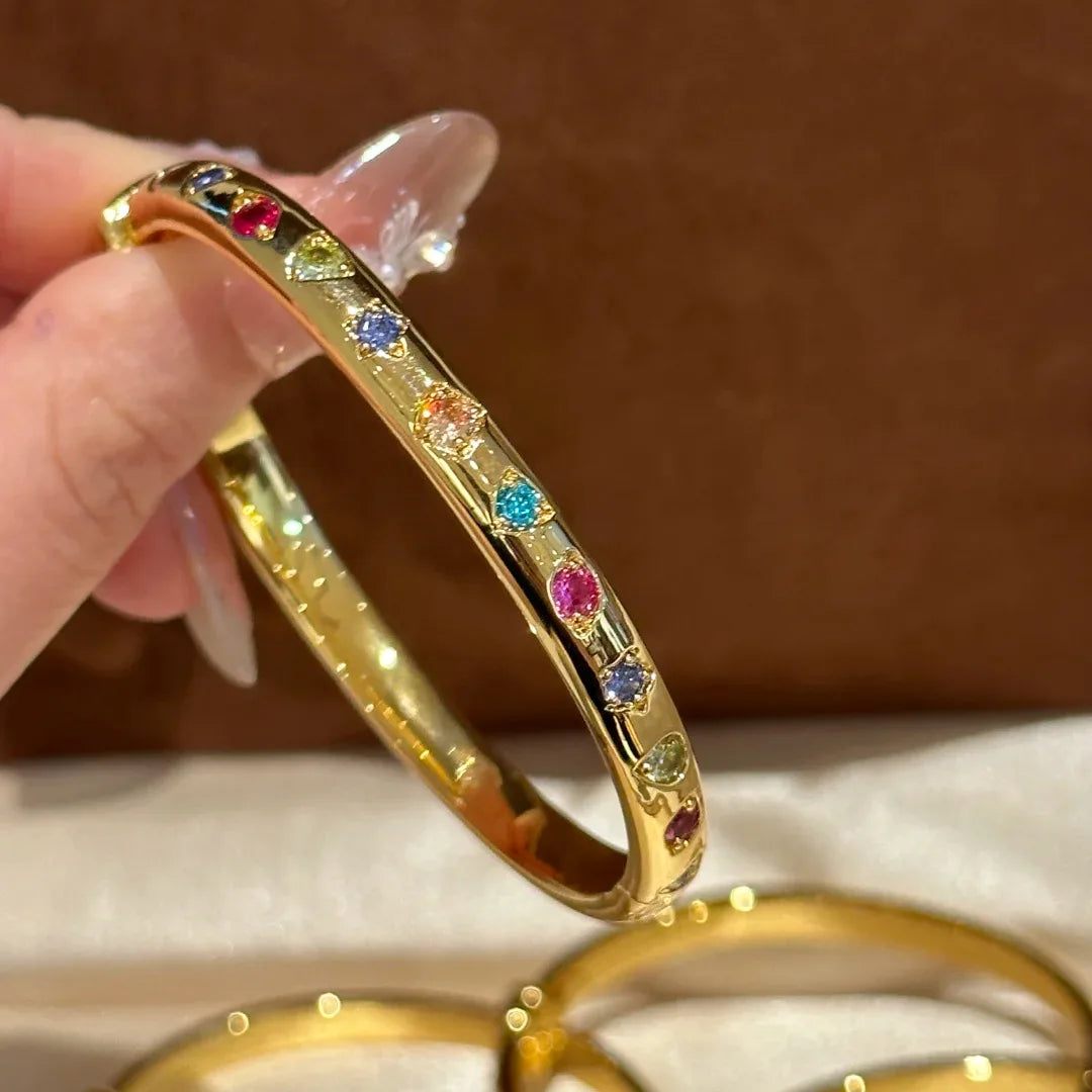 Retro Rainbow Candy Bracelet Light Luxury Elegant Gold Double Sided Colorful Treasure Opening Bracelet For Women