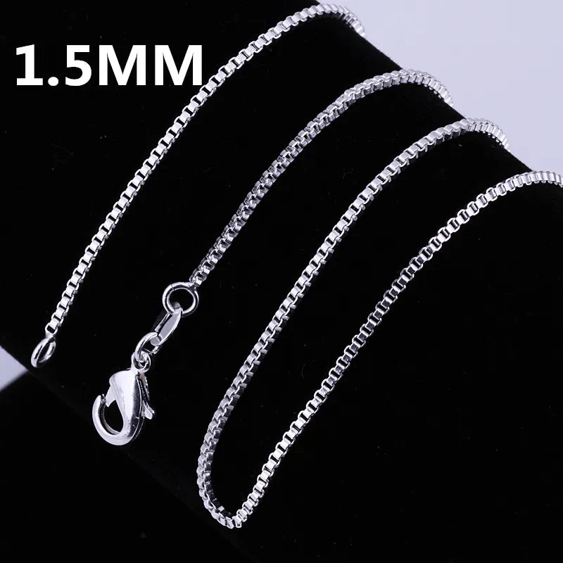 925 Sterling Silver Necklace 16/18/20/22/24 inches fine 1.5MM Box chain For Women top quality Fashion Jewelry Birthday Gifts