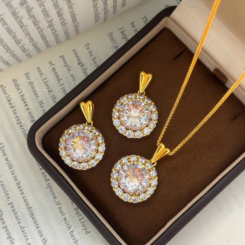 Luxury real gold jewelry 24k certified sparkling large carat purple diamond pendant 999 pure gold high-end clavicle chain gift