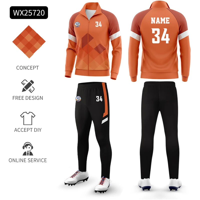 Custom Polyester Football Tracksuit Set Winter Plus Size Outdoor Jacket Sportswear Club Team Training Soccer Tracksuit For Men