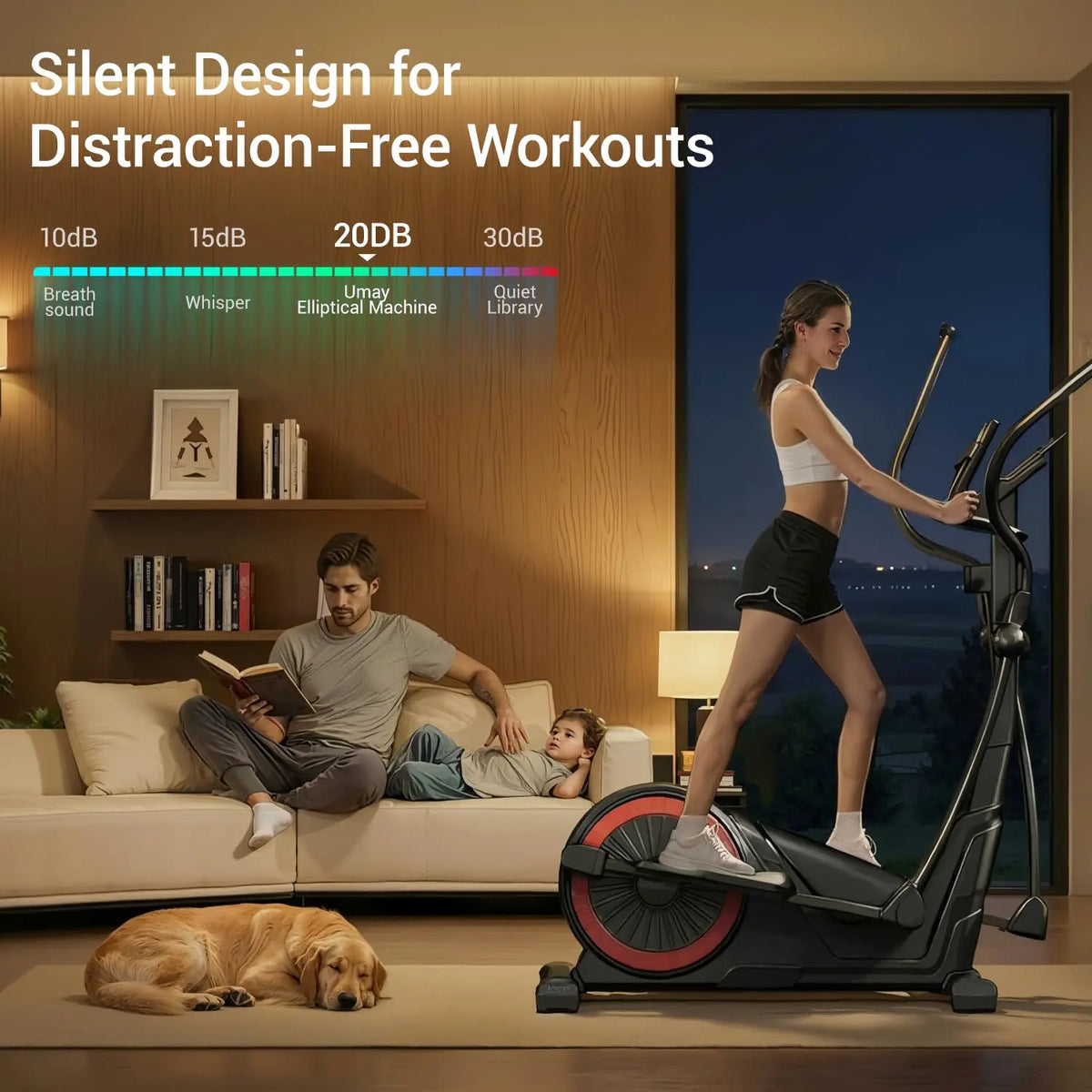 Elliptical Exercise Machine with 16 Levels Resistance, Hyper-Silent Magnetic Elliptical Machine for Home with 16", Customized