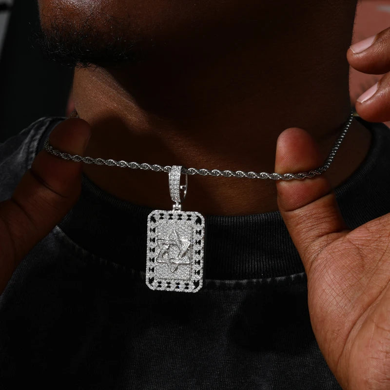Hip Hop Iced Out Star of David Pendant Necklace for Men S925 Silver Full Moissanite Bling Hexagram Dog Tag Jewelry Gift