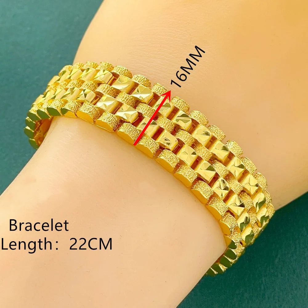 Gold Plated Wide Cuban Link Bracelet for Men, Heavy Duty Multi Row Chain Bracelet, Hip Hop Jewelry Gift
