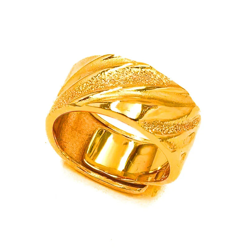 Luxury 24K 9999 Pure Gold real gold Star Sea Male Ring Wave Pattern Opening Adjustable Ring