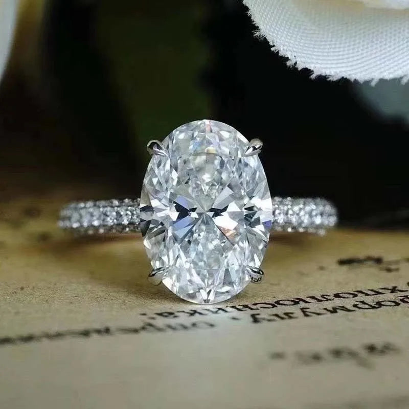 925 Sterling Silver Single High-End Moissanite Oval Ring for Girls' Valentine's Day Proposal, Engagement and Wedding Ring
