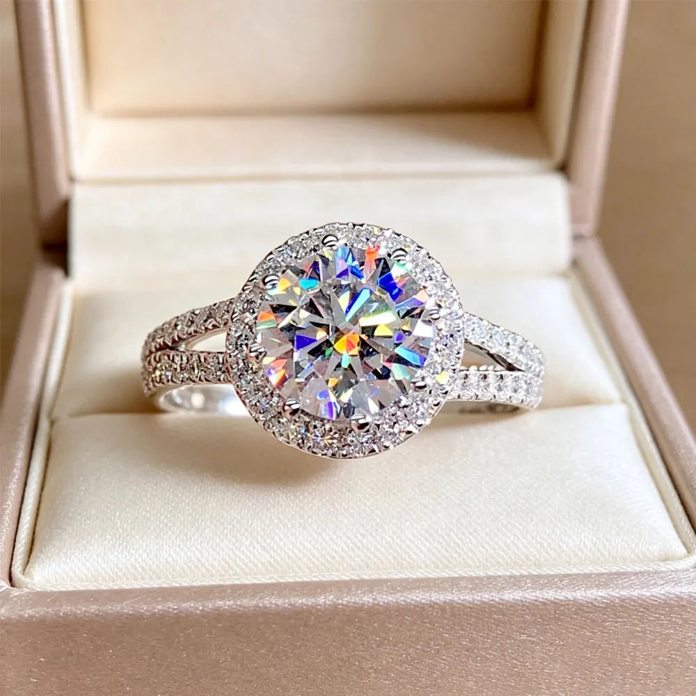 925 Sterling Silver 2ct Round Cut Moissanite Engagement Ring Wedding Band for Women Bridal Promise Fine Jewelry Gift